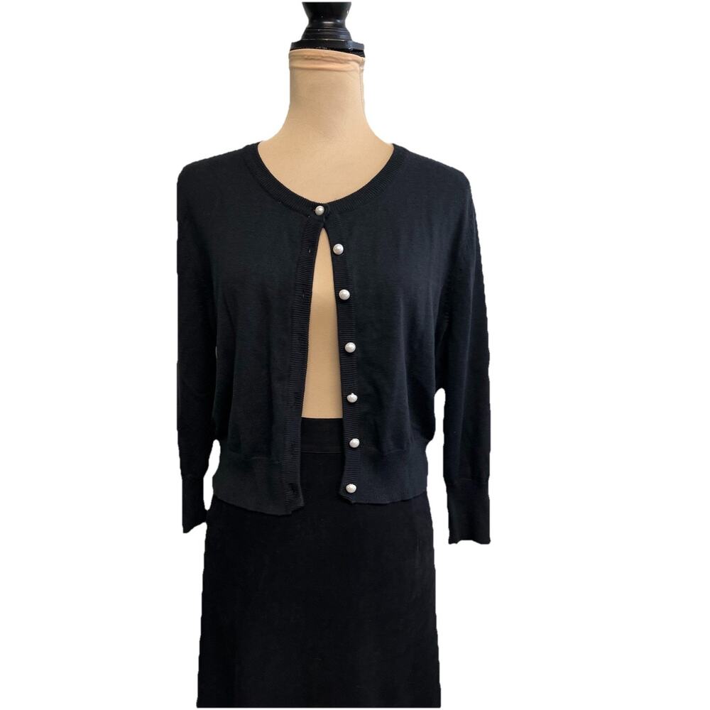 Karl Lagerfeld Paris Black Lace Back Women's XL Pearl Buttons Retro Elegant New‎